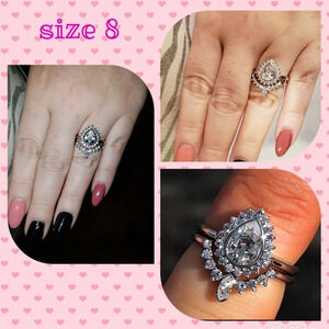Size 8 teardrop pear halo ring set